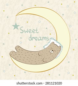 Cartoon Sleeping Bear. Cute Hand Drawn  illustration
