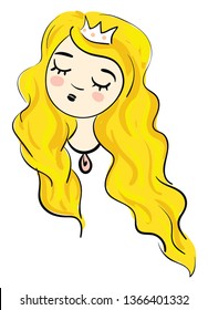 Cartoon einer schlafenden blonden Princesse, Vektorgrafik auf weißem Hintergrund