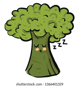 Dibujo de una ilustración vectorial de brócoli dormido sobre fondo blanco