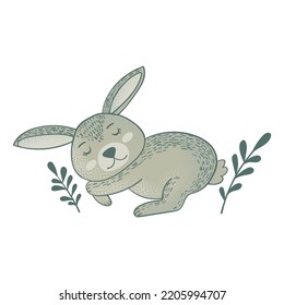 Cartoon sleeping bunny. Cute rabbit. Mascot character symbol of the year. Vector illustration.