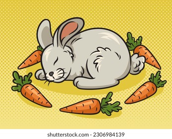 Cartoon sleeping bunny rabbit pinup pop art retro vector illustration. Comic book style imitation.