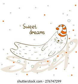 Cartoon Sleeping cat. Cute Hand Drawn  illustration