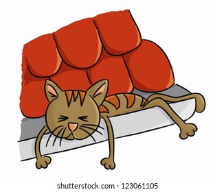 Cartoon sleeping cat in gutter (vector)
