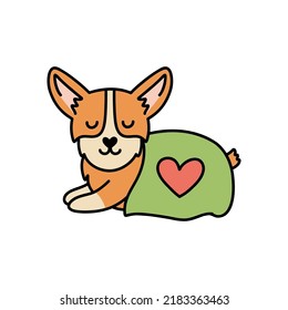 Cartoon sleeping corgi dog. Funny brown baby animal character vector illustration. 