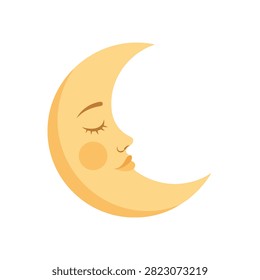 Cartoon Sleeping Crescent Moon with Face Icon