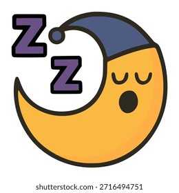 Diseño de Plantilla de Ilustración vectorial de color plano de luna creciente dormida de dibujos animados