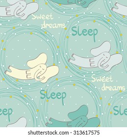 Cartoon Sleeping elephant. Cute Hand Drawn  seamless pattern