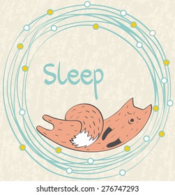 Cartoon Sleeping fox. Cute Hand Drawn  illustration