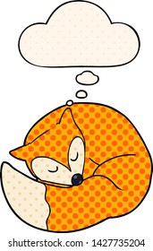 cartoon sleeping fox with thought bubble in comic book style
