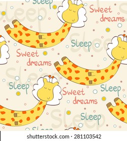 Cartoon Sleeping giraffe. Cute Hand Drawn  seamless pattern