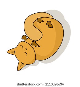 Cartoon sleeping joyful ginger kitten