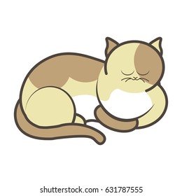 Cartoon sleeping kitten vector illustration isolated. Fluffy cat