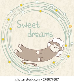 Cartoon Sleeping monkey. Cute Hand Drawn  illustration
