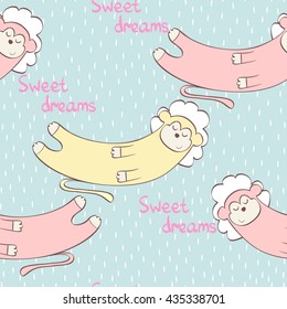 Cartoon Sleeping monkey. Cute Hand Drawn seamless pattern