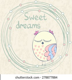 Cartoon Sleeping owl. Cute Hand Drawn  illustration