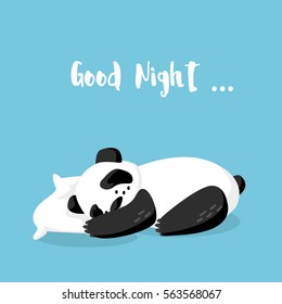 Cartoon sleeping panda on the pillow. Good night. Vector illustration