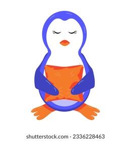 Cartoon sleeping penguin with a pillow in his wings