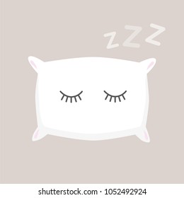 Cartoon sleeping Pillow on color background. Cute Vector illustration for kids, poster, t-shirt print and postcards.