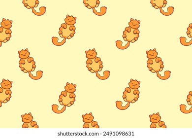 Cartoon sleeping red cat. Seamless vector pattern.