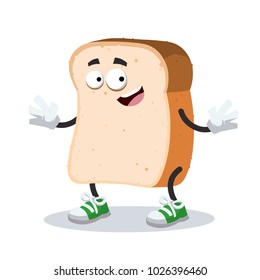cartoon slice of bread mascot smiling on white background