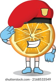 Cartoon of slice orange fruit soldier , character design Vector Illustration Isolated.