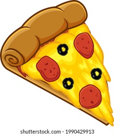 Cartoon Slice Of Pepperoni Pizza. Vector Hand Drawn Illustration Isolated On Transparent Background