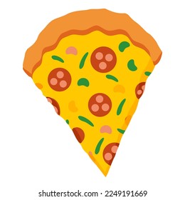 Cartoon slice of pizza flat illustration isolated on white background. Vector EPS 10