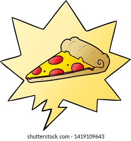 rebanada de caricatura de pizza con burbuja de habla en un estilo de gradiente suave