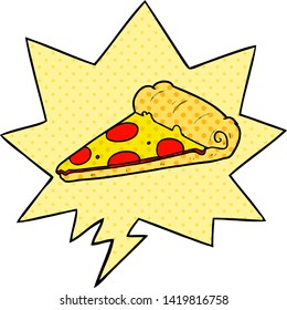 rebanada de caricatura de pizza con burbuja de habla al estilo de un libro de historietas