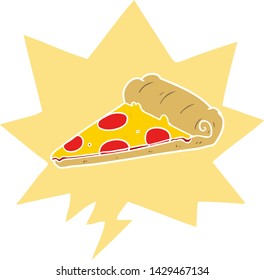 cartoon slice of pizza with speech bubble in retro style