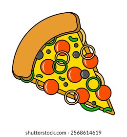 Cartoon slice of pizza. Vector illustration.