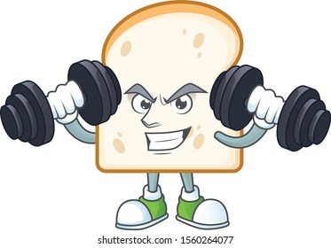 Cartoon a slice white bread with bring barbell.