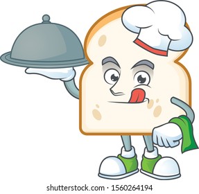 Cartoon slice white bread with chef holding food.