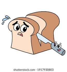 rebanada de caricatura de pan blanco, garabato dibuja kawaii. ilustración vectorial