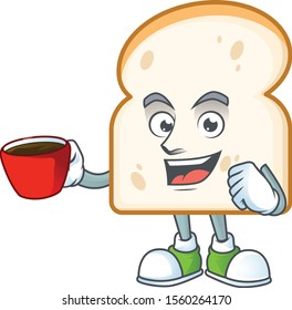 Cartoon slice white bread with drinking in cup.
