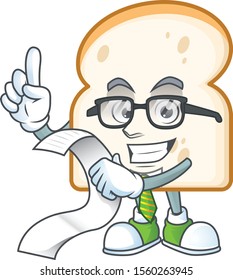 Cartoon slice white bread with holding bill.