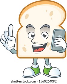 Cartoon a slice white bread with holding phone.
