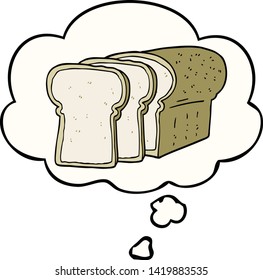 caricatura de pan rebanado con burbuja de pensamiento