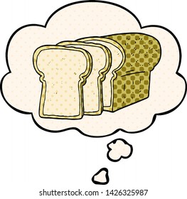 Cartoon-geschnittenes Brot mit Denkblase im Comicstil