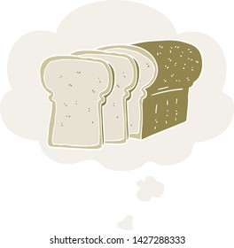 cartoon sliced bread with thought bubble in retro style