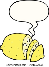 cartoon sliced lemon with speech bubble