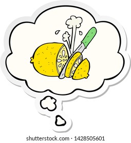 cartoon sliced lemon with thought bubble as a printed sticker