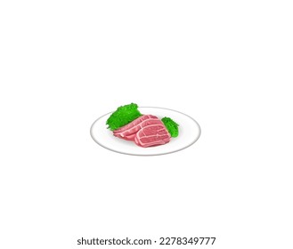 Cartoon sliced meat in a plate on a white background. Vector illustration	
