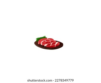 Cartoon sliced meat in a plate on a white background. Vector illustration	