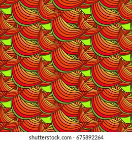 Cartoon sliced melon seamless doodle pattern. Vector illustration. For cards, posters, prints. 