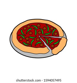 Cartoon Sliced Pizza Icon Vector