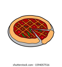 Cartoon Sliced Pizza Icon Vector