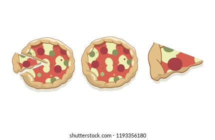 Cartoon Sliced Salami Pizza Isolated on White
