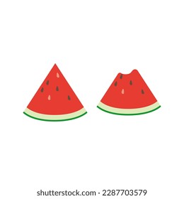 Cartoon sliced watermelon fruit. Different eating status. Isolated on white background, flat design, EPS10 vector