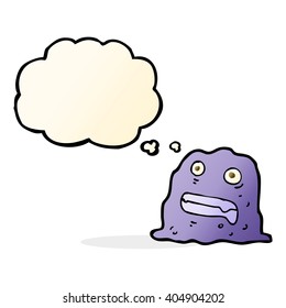 cartoon slime creature with thought bubble